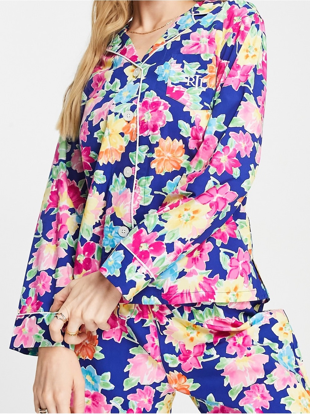 Women’s Lauren Ralph Lauren Navy Floral Button-Up Pajama Set